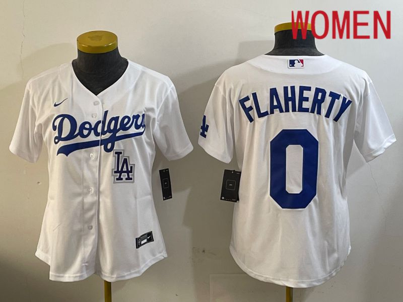 Women Los Angeles Dodgers 0 Flaherty White Game 2024 Nike MLB Jersey style 12114